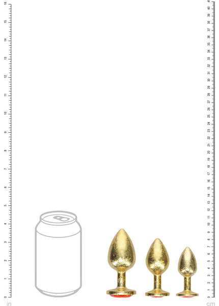 OUCH! Milan Collection - Metal Anal Plug Set - Gold - Gold Butt Plugs with Gem Bases - Set of 3 Sizes