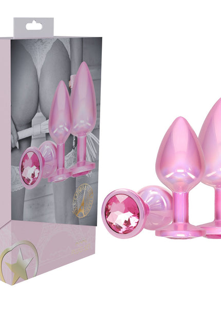 OUCH! Paris Collection - Metal Anal Plug Set - Pink - Metallic Pink Butt Plugs with Gem Bases - Set of 3 Sizes