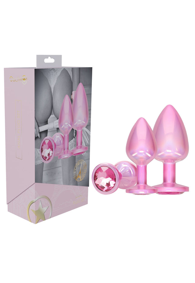 OUCH! Paris Collection - Metal Anal Plug Set - Pink - Metallic Pink Butt Plugs with Gem Bases - Set of 3 Sizes
