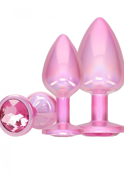 OUCH! Paris Collection - Metal Anal Plug Set - Pink - Metallic Pink Butt Plugs with Gem Bases - Set of 3 Sizes