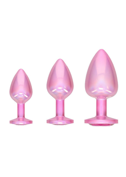OUCH! Paris Collection - Metal Anal Plug Set - Pink - Metallic Pink Butt Plugs with Gem Bases - Set of 3 Sizes