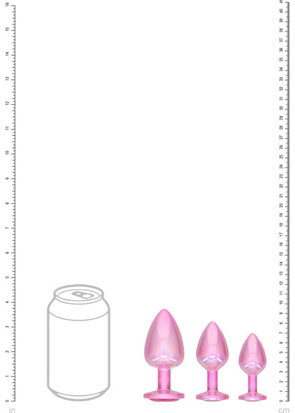 OUCH! Paris Collection - Metal Anal Plug Set - Pink - Metallic Pink Butt Plugs with Gem Bases - Set of 3 Sizes