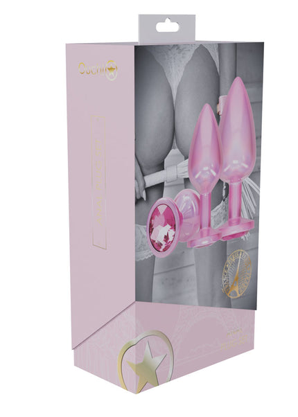 OUCH! Paris Collection - Metal Anal Plug Set - Pink - Metallic Pink Butt Plugs with Gem Bases - Set of 3 Sizes