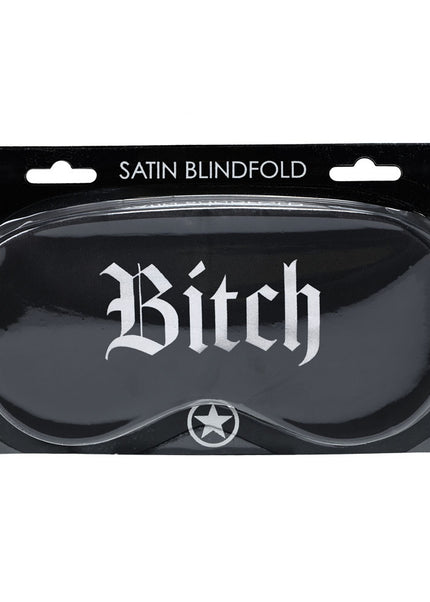 OUCH! Satin Mask - Bitch - Black Printed Eye Mask