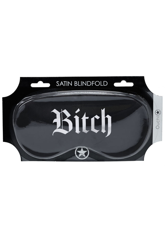 OUCH! Satin Mask - Bitch - Black Printed Eye Mask