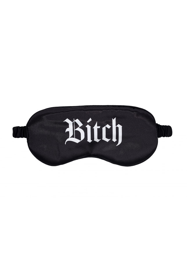 OUCH! Satin Mask - Bitch - Black Printed Eye Mask