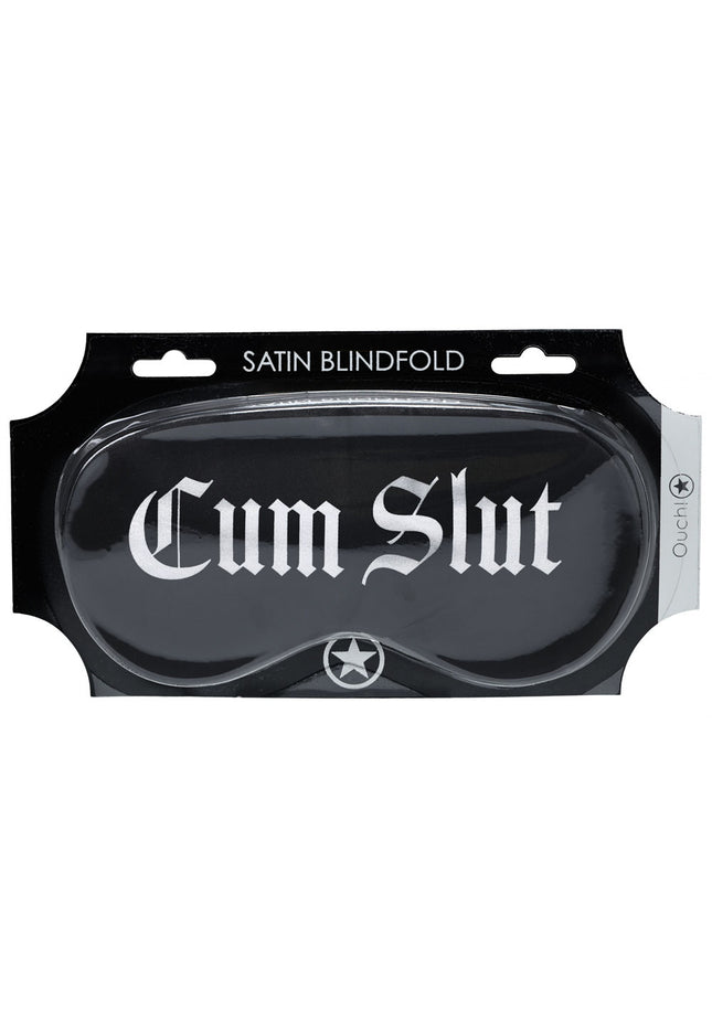 OUCH! Satin Mask - Cum Slut - Black Printed Eye Mask