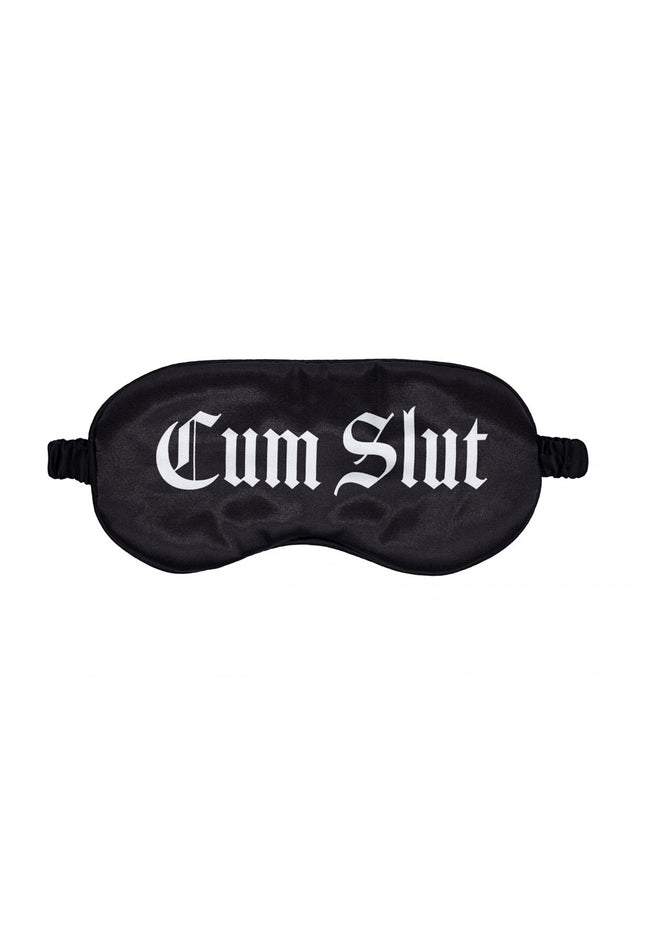 OUCH! Satin Mask - Cum Slut - Black Printed Eye Mask