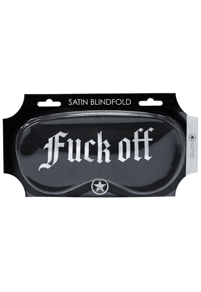 OUCH! Satin Mask - Fuck Off - Black Printed Eye Mask