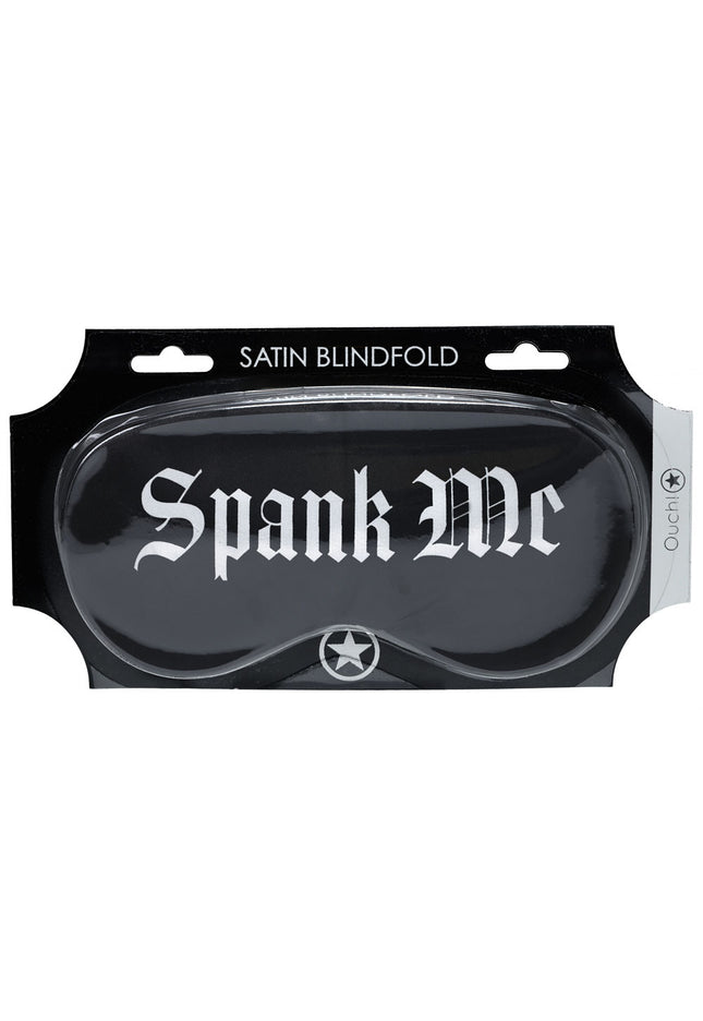 OUCH! Satin Mask - Spank Me - Black Printed Eye Mask