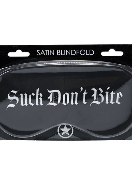 OUCH! Satin Mask - Suck Don't Bite - Black Printed Eye Mask