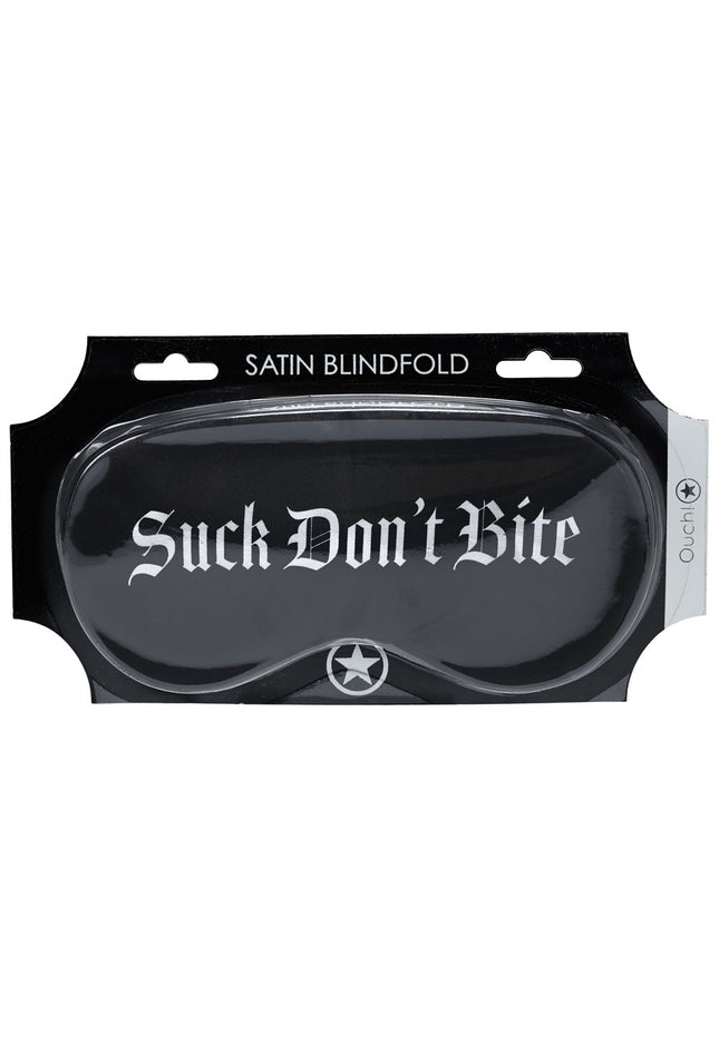 OUCH! Satin Mask - Suck Don't Bite - Black Printed Eye Mask