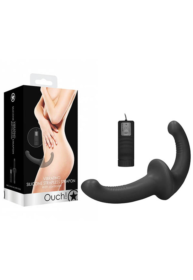 OUCH! Vibrating Silicone Strapless Strap-On - Black