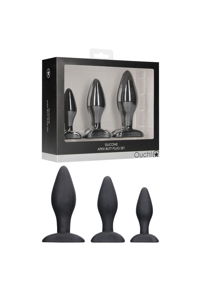 Ouch! Apex Butt Plug Set - Black Butt Plugs - Set of 3 Sizes