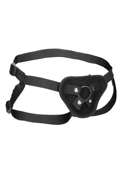 OUCH! Velvet & Velcro Adjustable Harness with O-Ring - Black Strap-On Harness (No Probe Included)