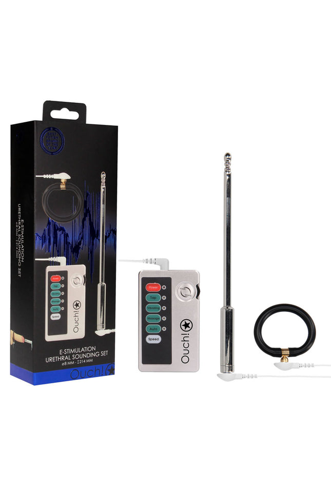 OUCH! E-stim Urethral Sounding Set - Large - Large 21.4 cm Urethral Sound with E-Stim