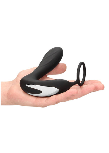 OUCH! E-stim & Vibrating Butt Plug Cock Ring - Black USB Rechargeable Vibrating Butt Plug & Cock Ring with e-Stim
