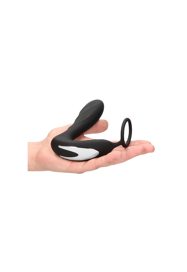 OUCH! E-stim & Vibrating Butt Plug Cock Ring - Black USB Rechargeable Vibrating Butt Plug & Cock Ring with e-Stim