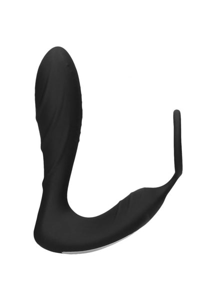 OUCH! E-stim & Vibrating Butt Plug Cock Ring - Black USB Rechargeable Vibrating Butt Plug & Cock Ring with e-Stim