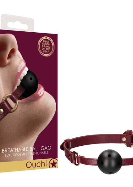 OUCH! Halo - Breathable Ball Gag - Burgundy Mouth Restraint
