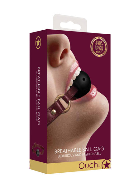 OUCH! Halo - Breathable Ball Gag - Burgundy Mouth Restraint