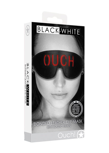 OUCH! Black & White Bonded Leather Eye-Mask ''Ouch'' - Black Eye Restraint