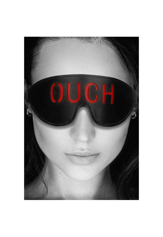 OUCH! Black & White Bonded Leather Eye-Mask ''Ouch'' - Black Eye Restraint