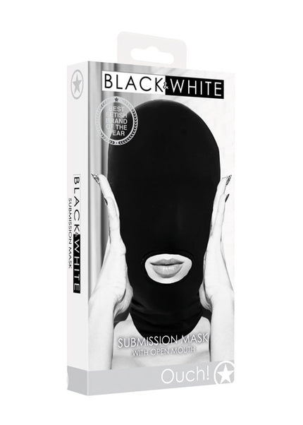OUCH! Black & White Submission Mask - Black Hood Mask