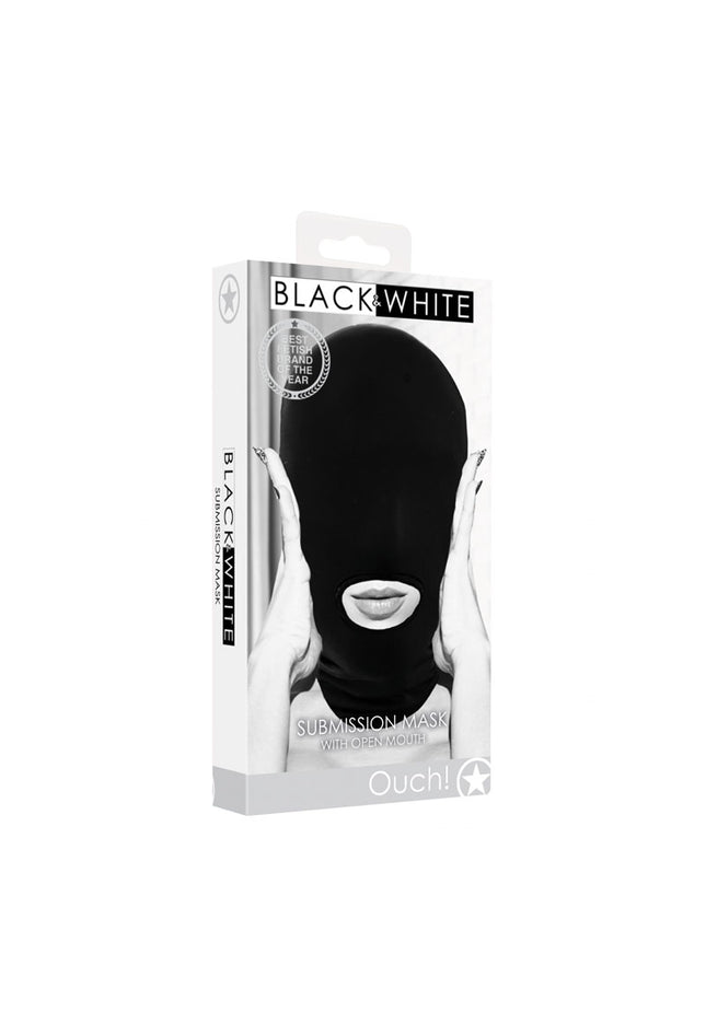 OUCH! Black & White Submission Mask - Black Hood Mask