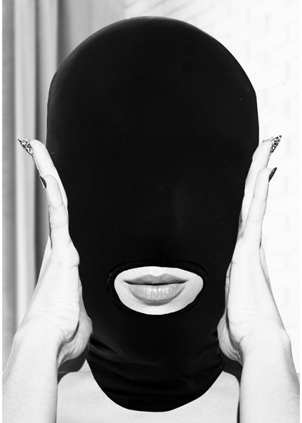 OUCH! Black & White Submission Mask - Black Hood Mask