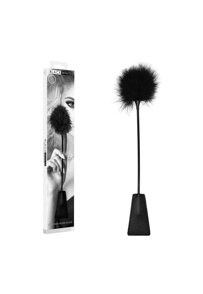 OUCH! Black & White Crop with Feather Tickler - Black 44 cm Feather Crop