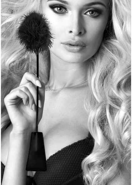 OUCH! Black & White Crop with Feather Tickler - Black 44 cm Feather Crop