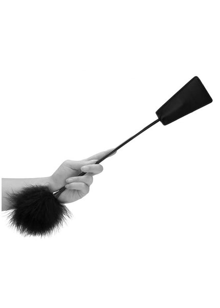 OUCH! Black & White Crop with Feather Tickler - Black 44 cm Feather Crop