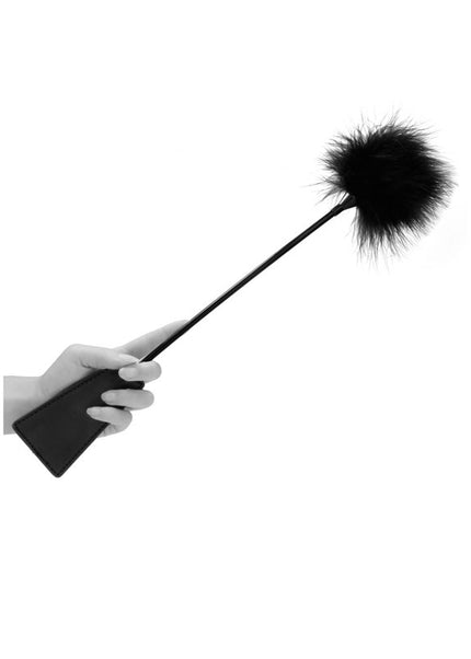 OUCH! Black & White Crop with Feather Tickler - Black 44 cm Feather Crop
