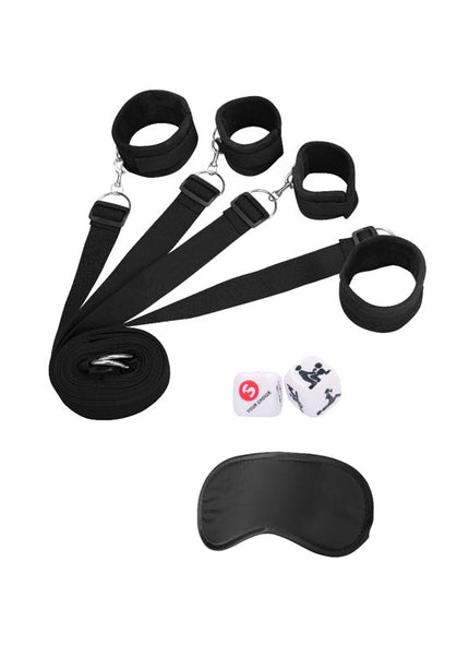 OUCH! Black & White Bed Bindings Restraint System - Black Restraints