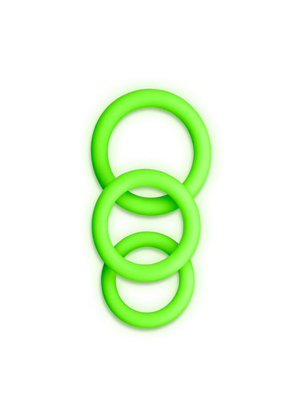 OUCH! Glow In The Dark Cock Ring Set - Glow in Dark Cock Rings - Set of 3 Sizes