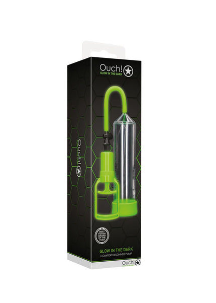 OUCH! Glow In The Dark Comfort Beginner Pump - Clear/Glow Penis Pump