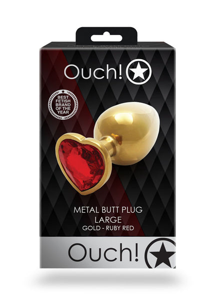 OUCH! Heart Gem Gold Butt Plug - Large - Gold 9.3 cm Large Butt Plug with Heart Gem Base
