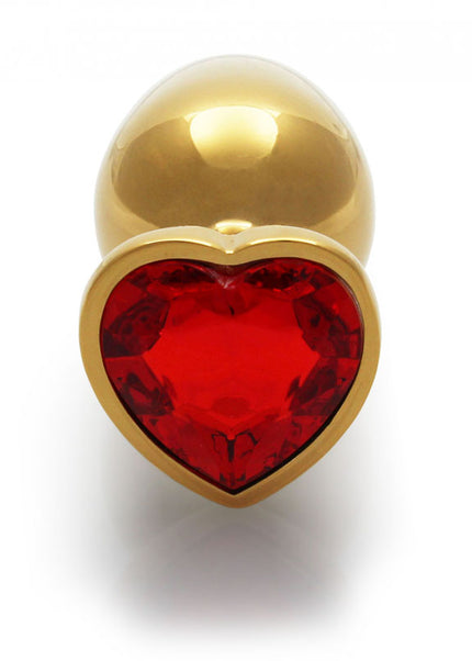 OUCH! Heart Gem Gold Butt Plug - Large - Gold 9.3 cm Large Butt Plug with Heart Gem Base