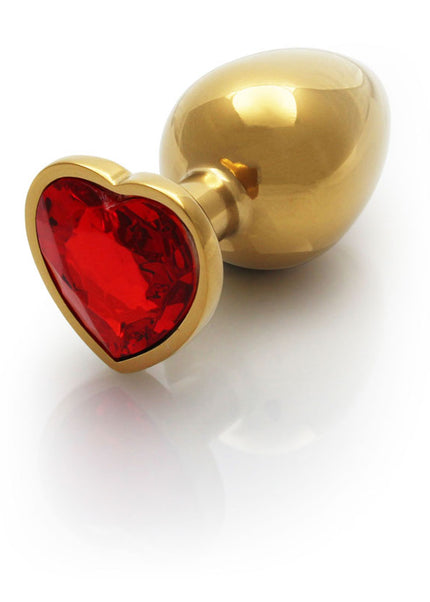 OUCH! Heart Gem Gold Butt Plug - Large - Gold 9.3 cm Large Butt Plug with Heart Gem Base