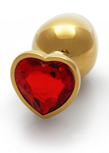 OUCH! Heart Gem Gold Butt Plug - Large - Gold 9.3 cm Large Butt Plug with Heart Gem Base