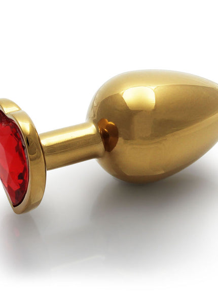 OUCH! Heart Gem Gold Butt Plug - Large - Gold 9.3 cm Large Butt Plug with Heart Gem Base