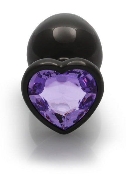 OUCH! Heart Gem Gunmetal Butt Plug - Large - Gunmetal 9.3 cm Large Butt Plug with Heart Gem Base