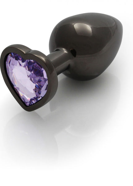 OUCH! Heart Gem Gunmetal Butt Plug - Large - Gunmetal 9.3 cm Large Butt Plug with Heart Gem Base