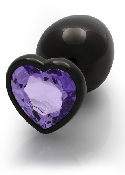 OUCH! Heart Gem Gunmetal Butt Plug - Large - Gunmetal 9.3 cm Large Butt Plug with Heart Gem Base