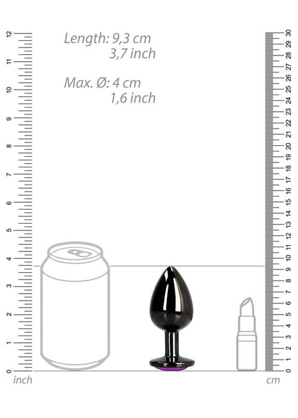 OUCH! Heart Gem Gunmetal Butt Plug - Large - Gunmetal 9.3 cm Large Butt Plug with Heart Gem Base