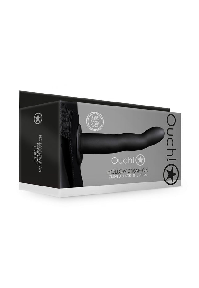 OUCH! Curved Hollow Strap-on - 8in/20cm - Black 20 cm Hollow Strap-On