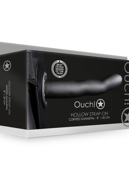 OUCH! Curved Hollow Strap-on - 8in/20cm - Gunmetal Grey 20 cm Hollow Strap-On