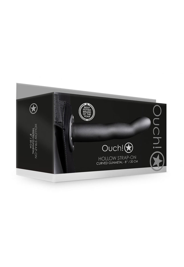 OUCH! Curved Hollow Strap-on - 8in/20cm - Gunmetal Grey 20 cm Hollow Strap-On