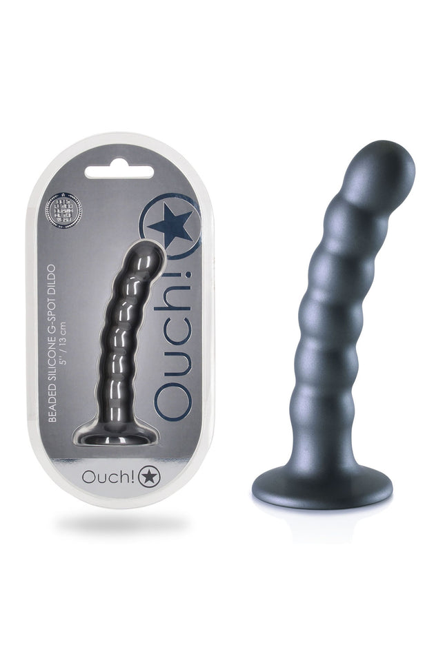 OUCH! Beaded Silicone G-Spot Dildo - 5'' / 13cm - Gunmetal 13 cm Dildo